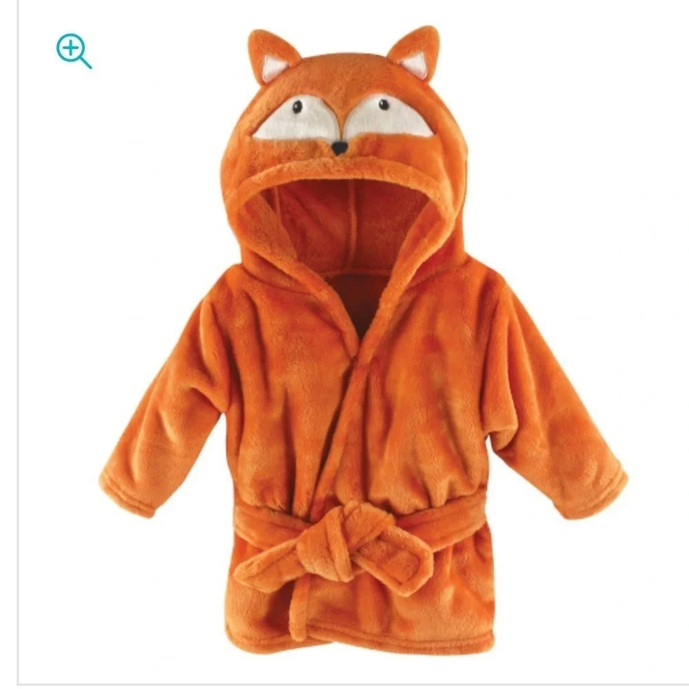 Hudson Baby Plush Bathrobe Fox Orange 0-9 Months Tie Front